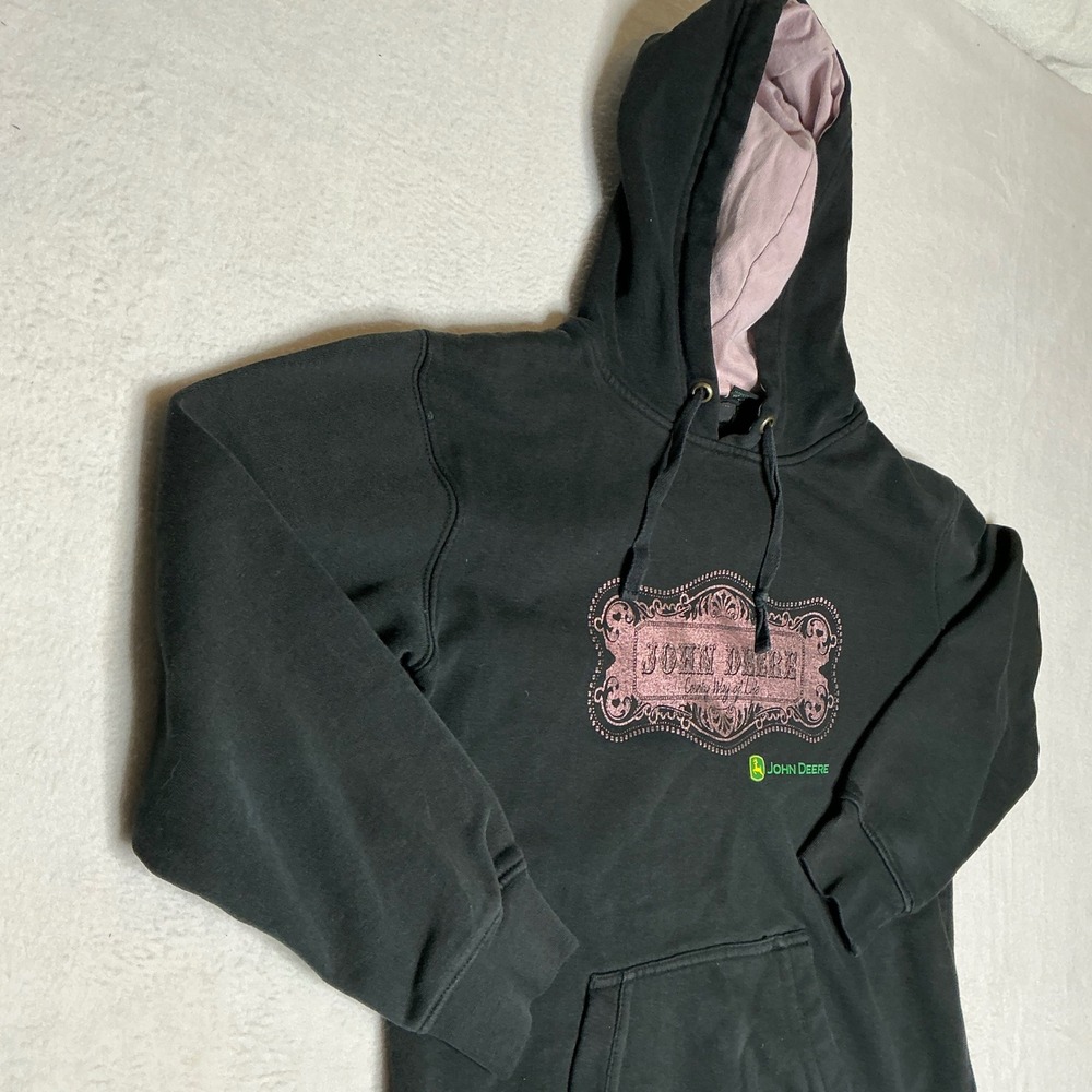 John Deere Women's Black Pink Logo Hoodie Sweatshirt Size Medium